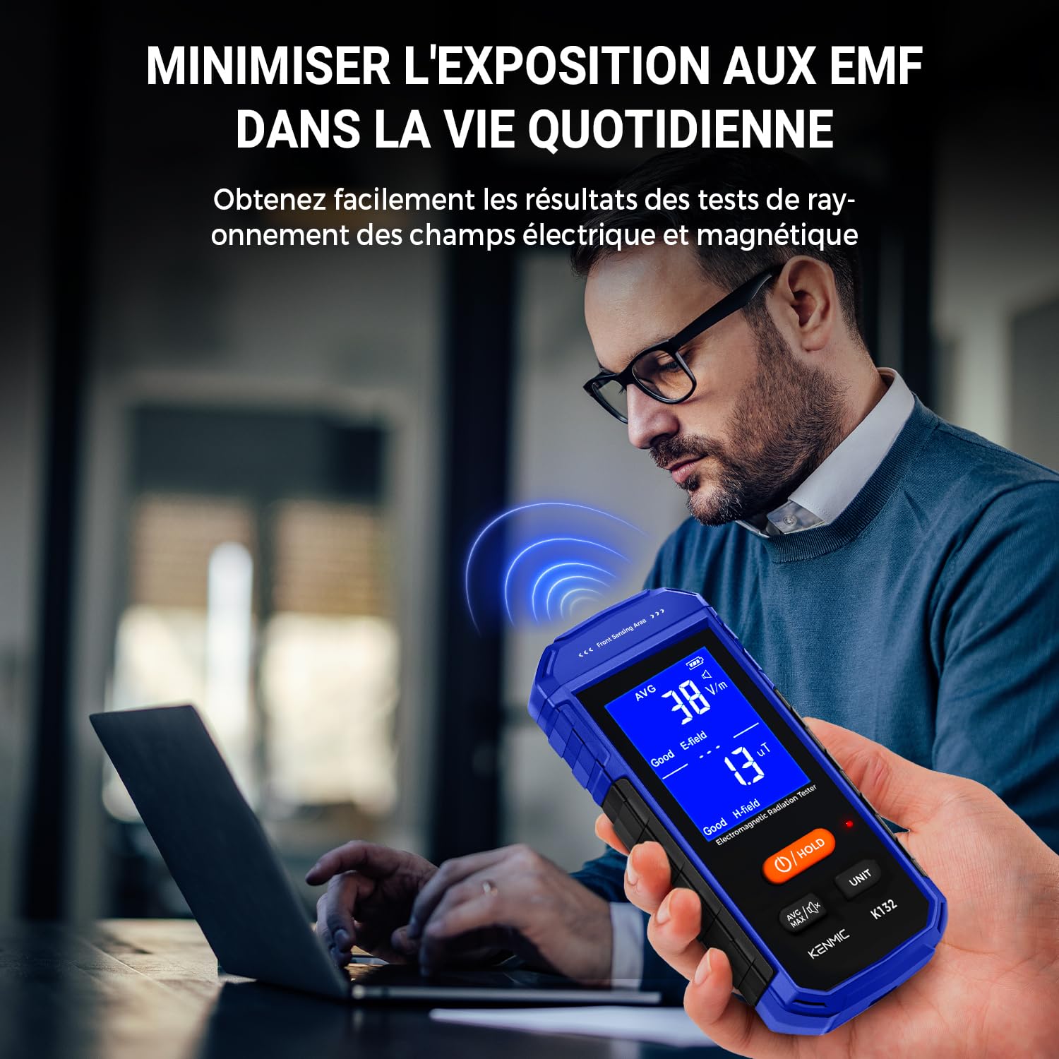 Détecteur EMF, Détecteur de Champ électromagnétique Portable avec écran LCD numérique, Adapté aux inspections EMF à Domicile et en extérieur et à la Chasse aux fantômes - Bleu