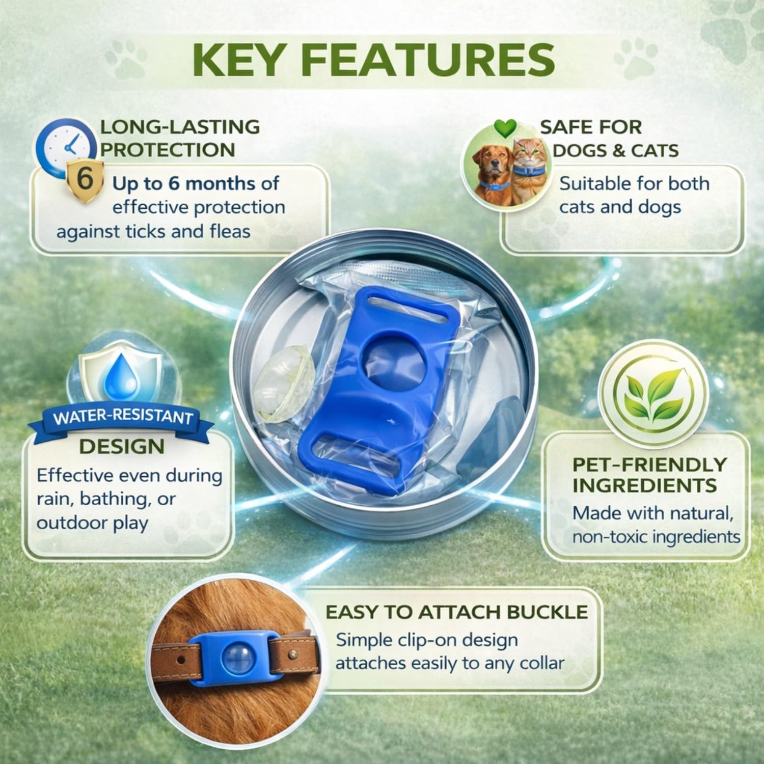 Furry Life Flea & Tick Prevention Pet Tag β Waterproof Collar Pendant, Chemical-Free Protection for Dogs, Cats & Small Pets, Safe for All Breeds (Blue) 1