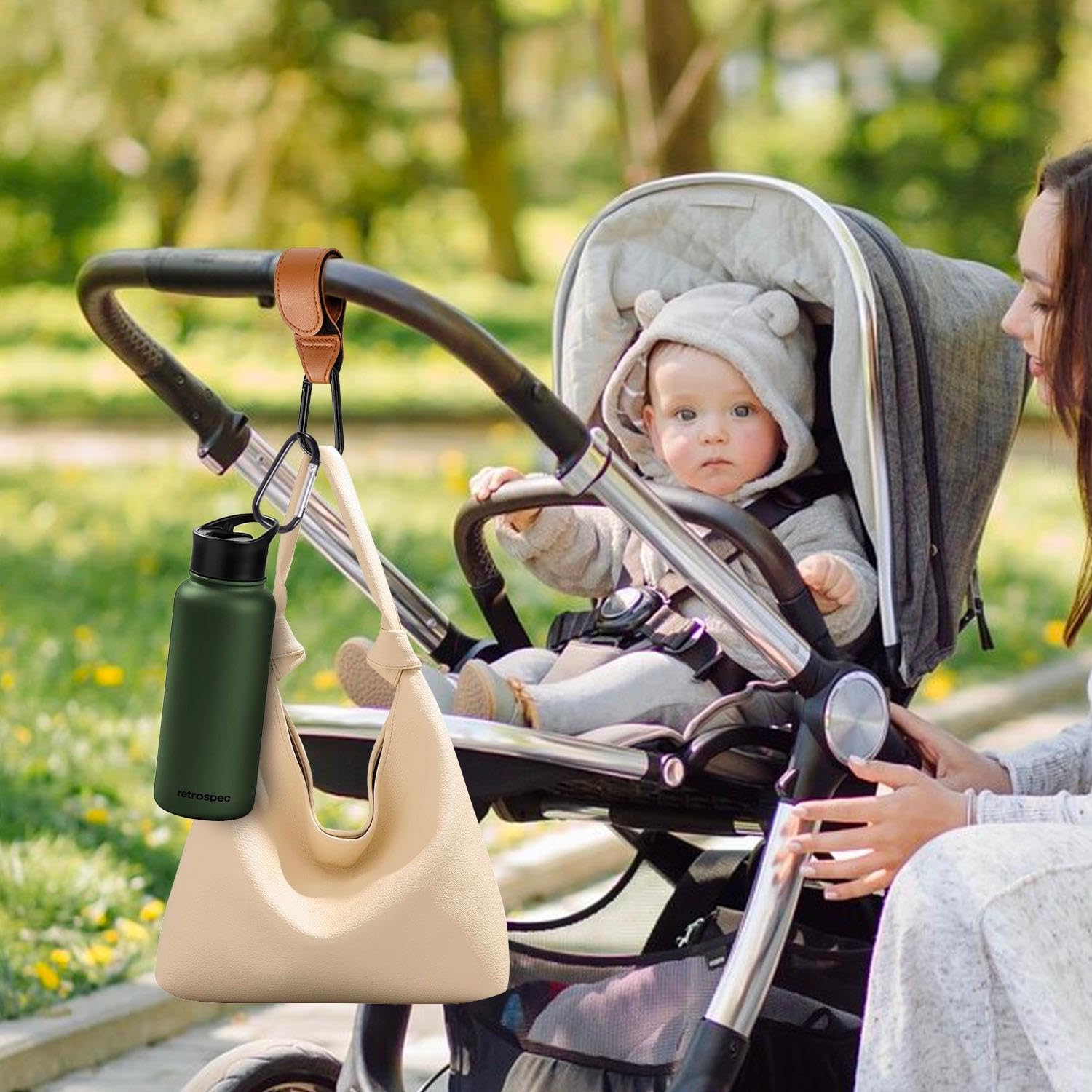 2 Pieces of Stroller Hooks and 2 Pieces of Carabiners, Stroller Accessories, Stroller Hooks, Stroller Clips, D-Shaped Hooks, Luggage and Backpack Hooks, Multifunctional Hooks - Image 4