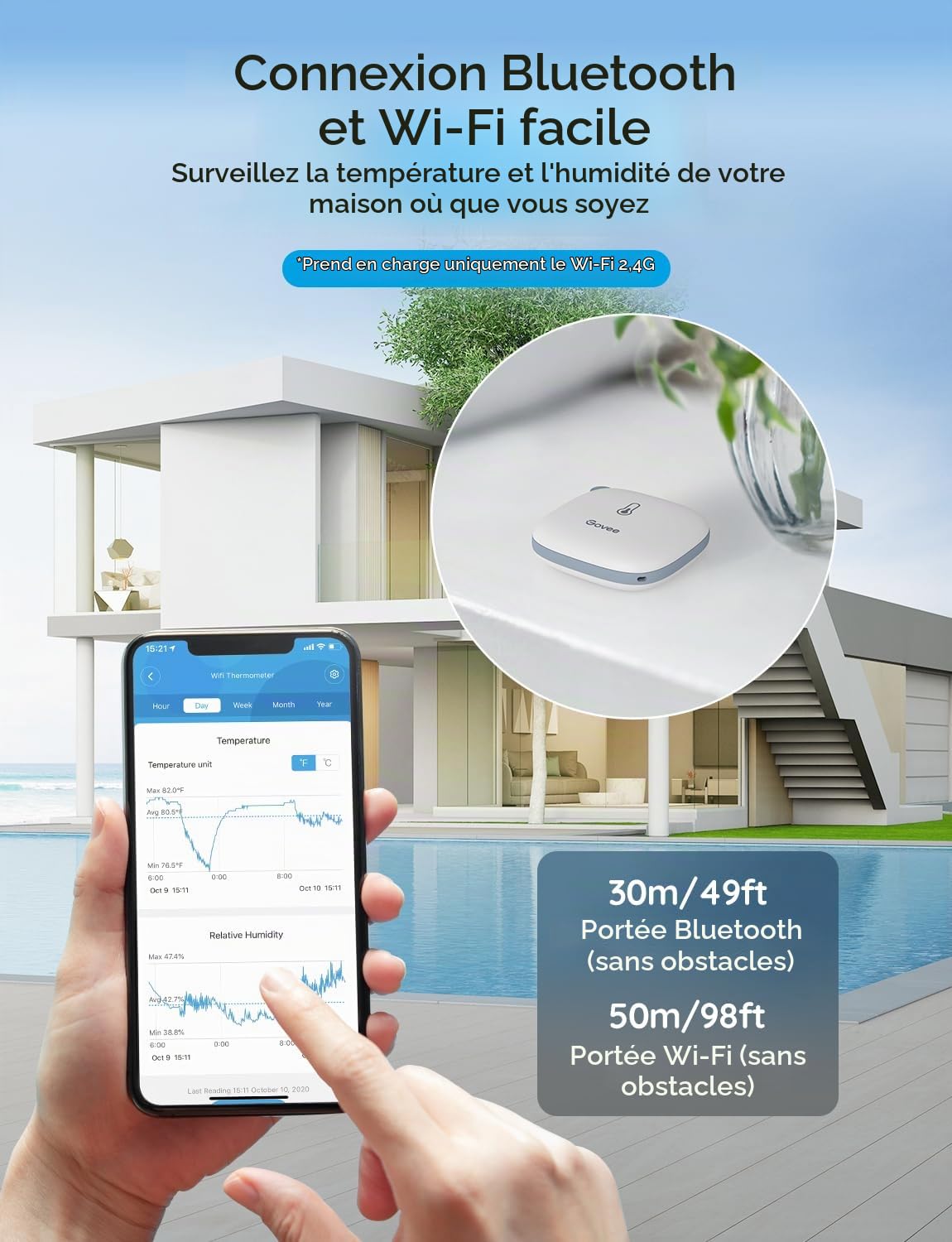 Govee Lot de 2 thermomètres et hygromètres Wi-Fi d'intérieur avec notification d'application et stockage de données, convient pour serre, cave à vin