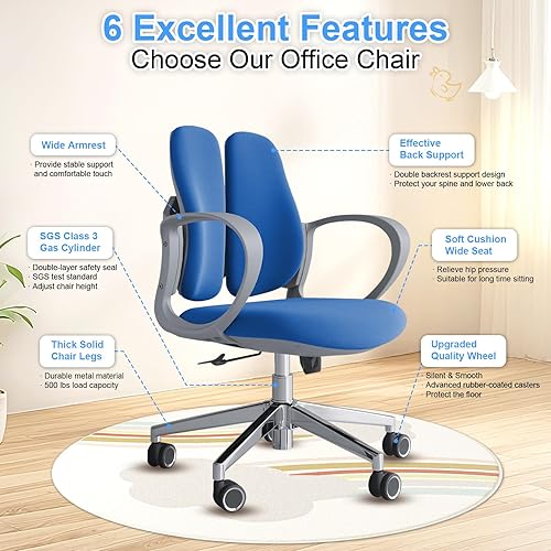 Miniatura 5 de Silla de oficina ergonómica de escritorio con respaldo doble, silla de computadora con soporte lumbar flexible y altura ajustable, asiento extra