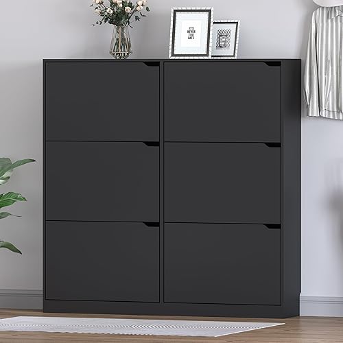 Miniatura 108 de Armario de almacenamiento de zapatos con 3 cajones abatibles, armario estrecho para zapatos, organizador independiente de almacenamiento para Negro