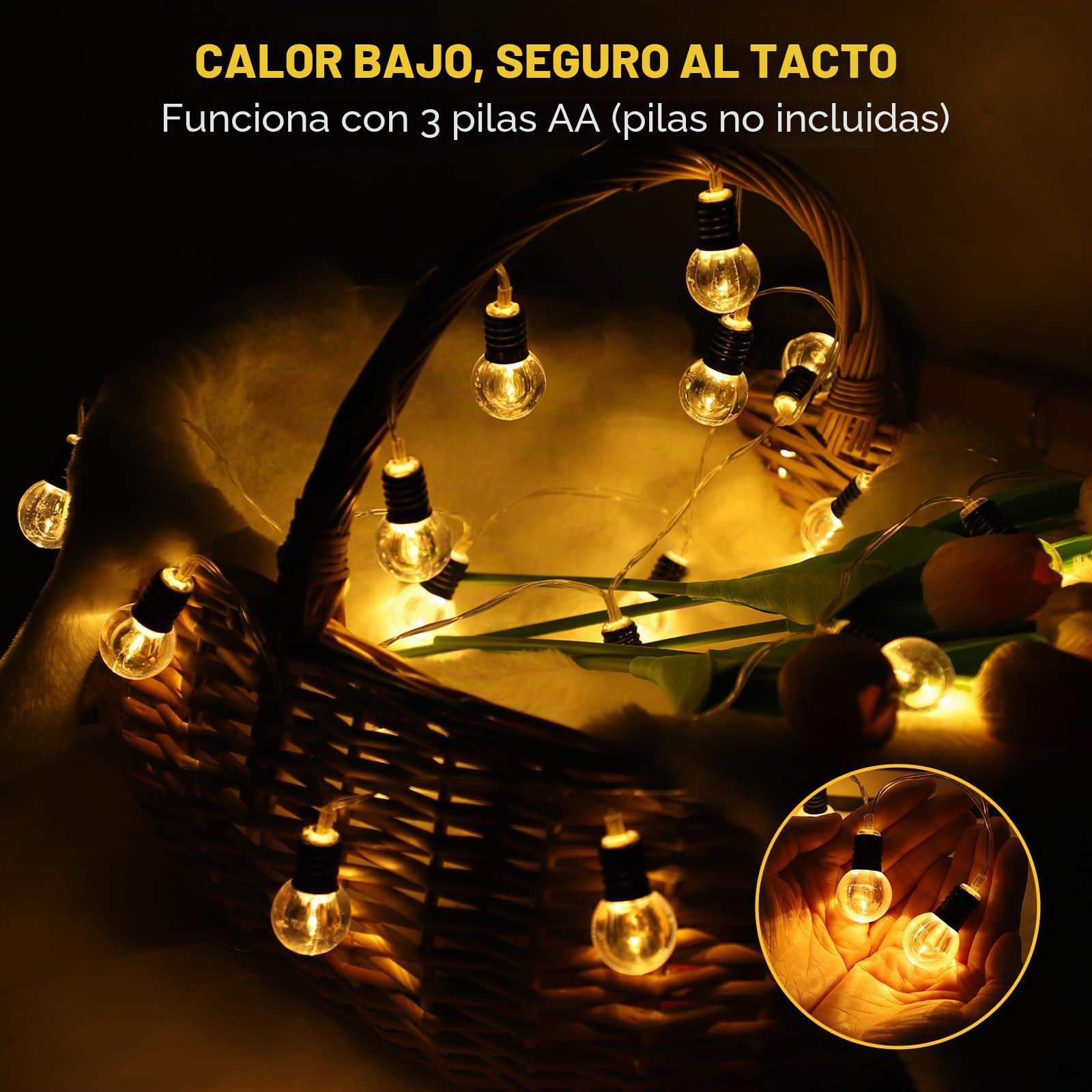 A.bigwhale Guirnalda Luces Pilas -20 LED luces hadas con temporizador, blanco cálido mini bombilla luces de hadas para interior, habitación, fiesta, Navidad, boda, Led pilas decoraciones de Navidad