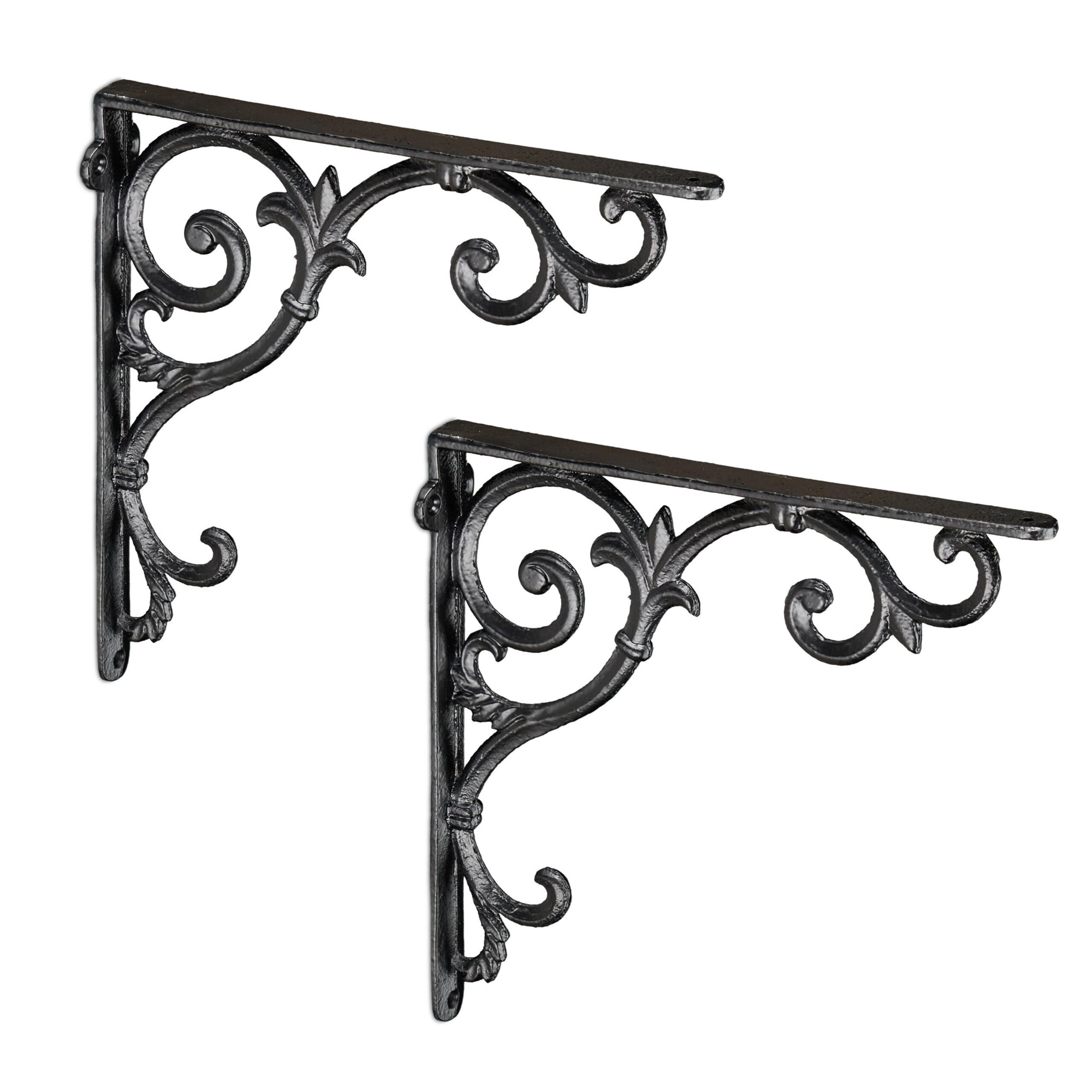 Relaxdays Équerre étagère Murale, Lot de 8, Ancien, Support en Fonte de Fer, Ornements baroques, Noir