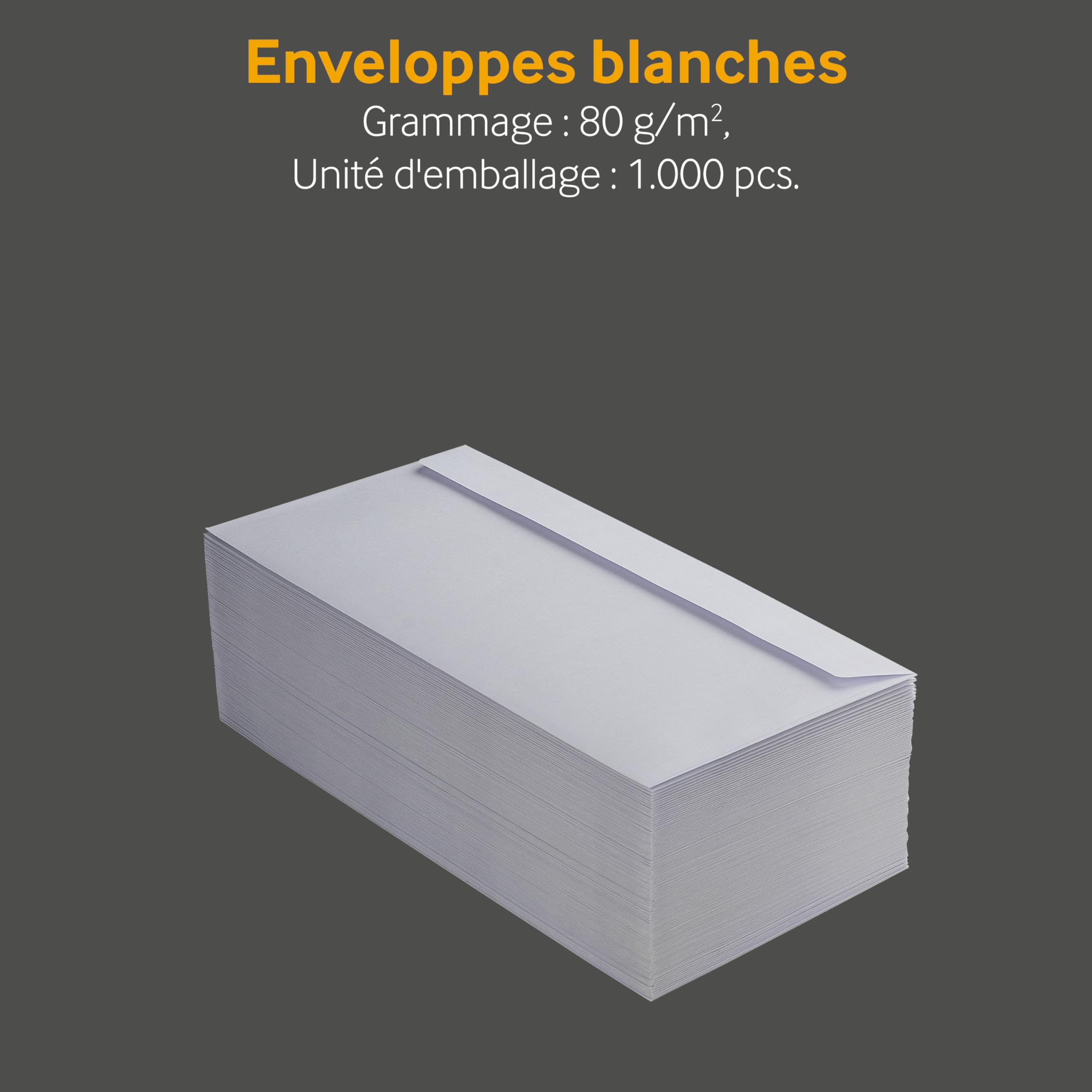 Enveloppes Blanches DL 110x220 mm 80 g/m² Rabat Droit Fermeture Adhésive Sans Fenêtre 24