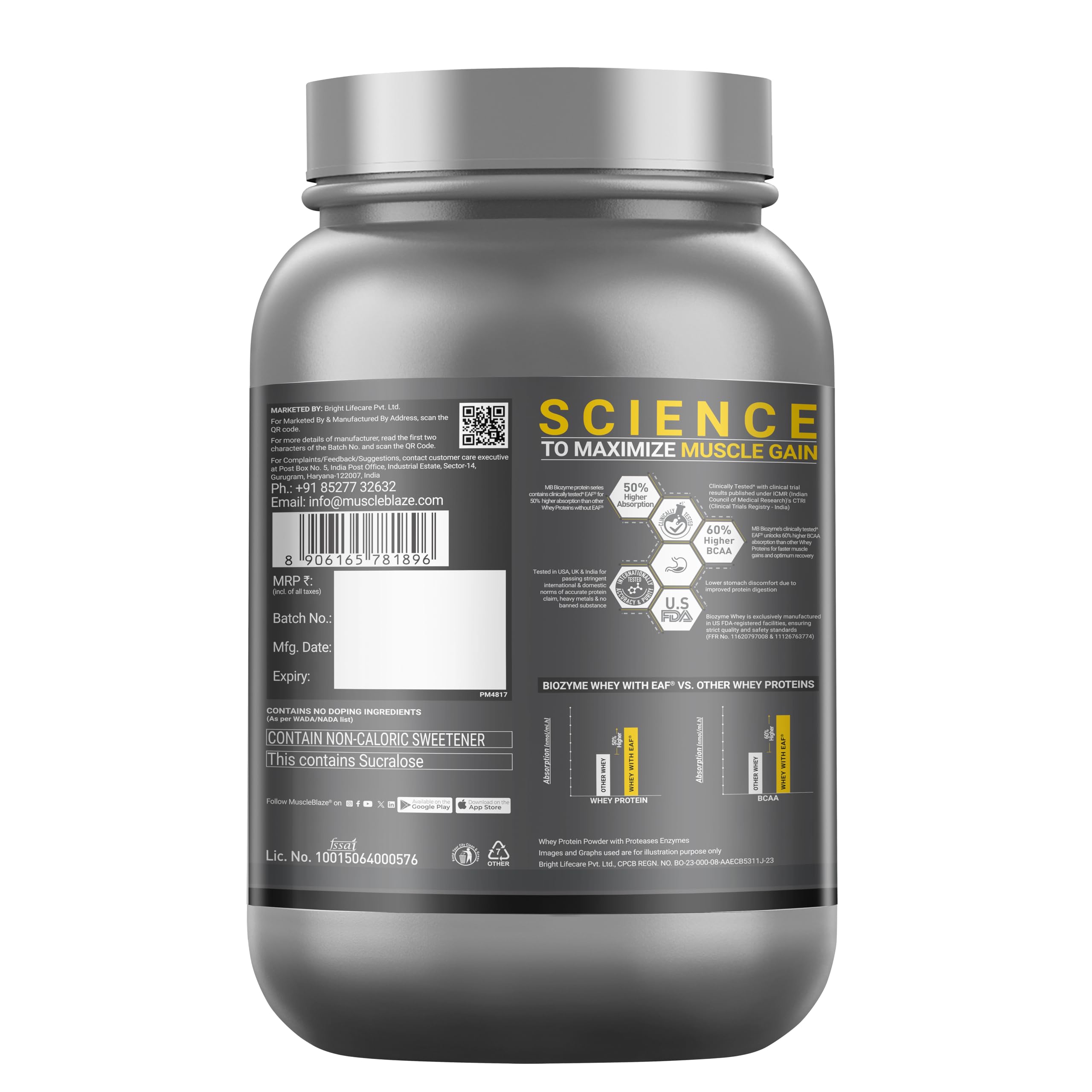 MuscleBlaze Biozyme Performance Whey Protein Powder, 1kg (2.2lbs) — Amazon image 8
