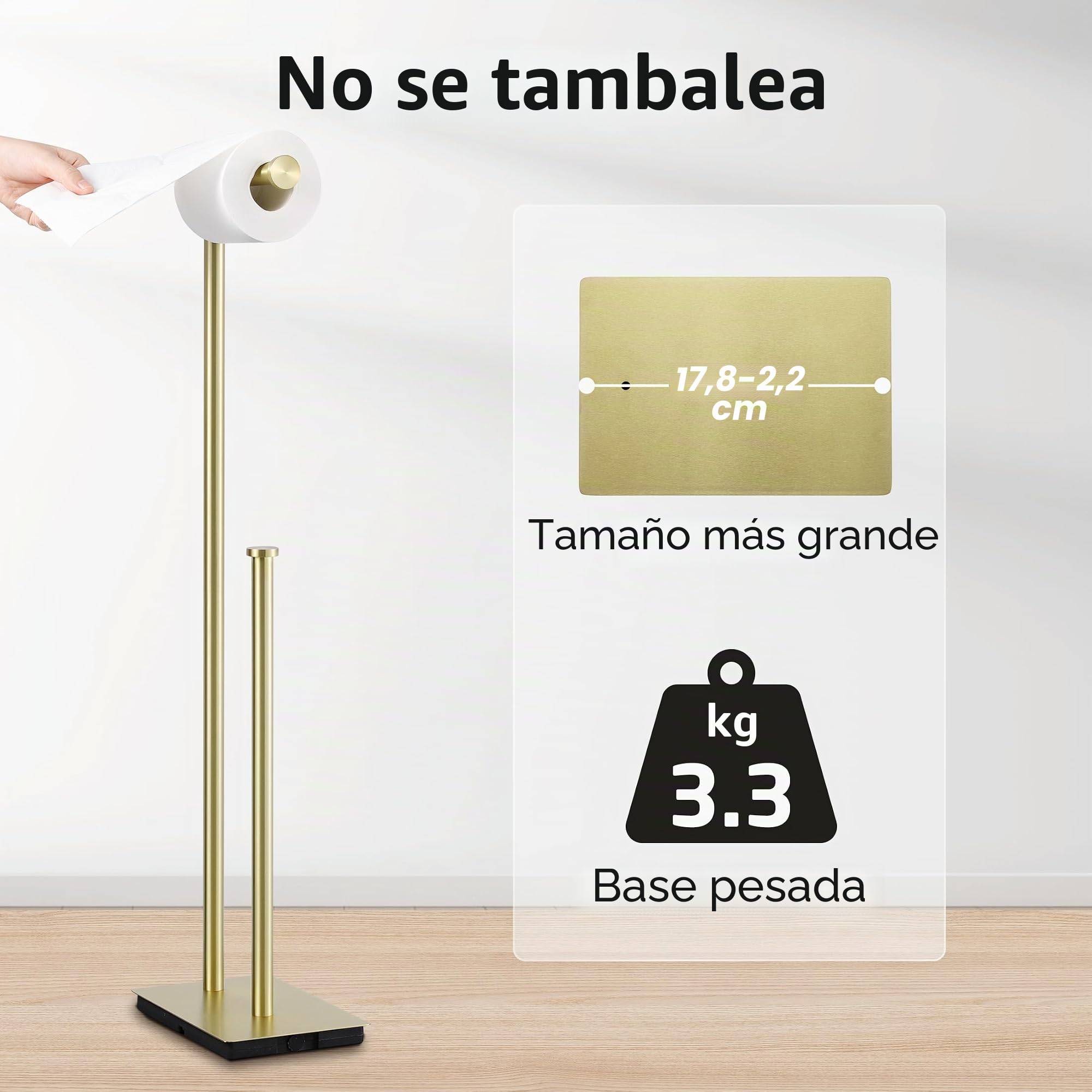 KES Portarollos Papel Higienico de Pie Portarrollos para Papel Higienico con Reserva Soporte Papel Baño Acero Inoxidable SUS304, Oro Cepillado, BPH286S1B-BZ