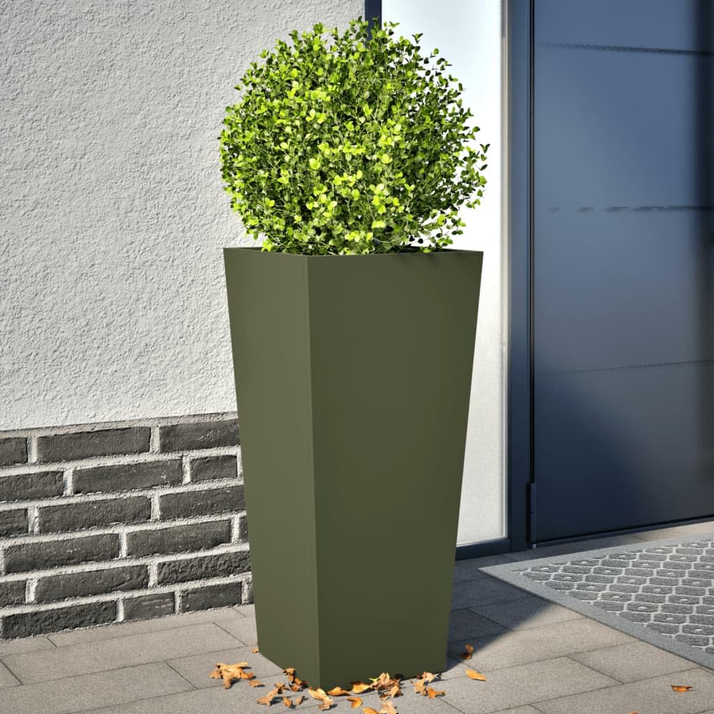 Générique Fioriere in acciaio, 2 pezzi, verde oliva, 35 x 35 x 75 cm | Senza fori di drenaggio, antiruggine, antierbacce, per balcone patio
