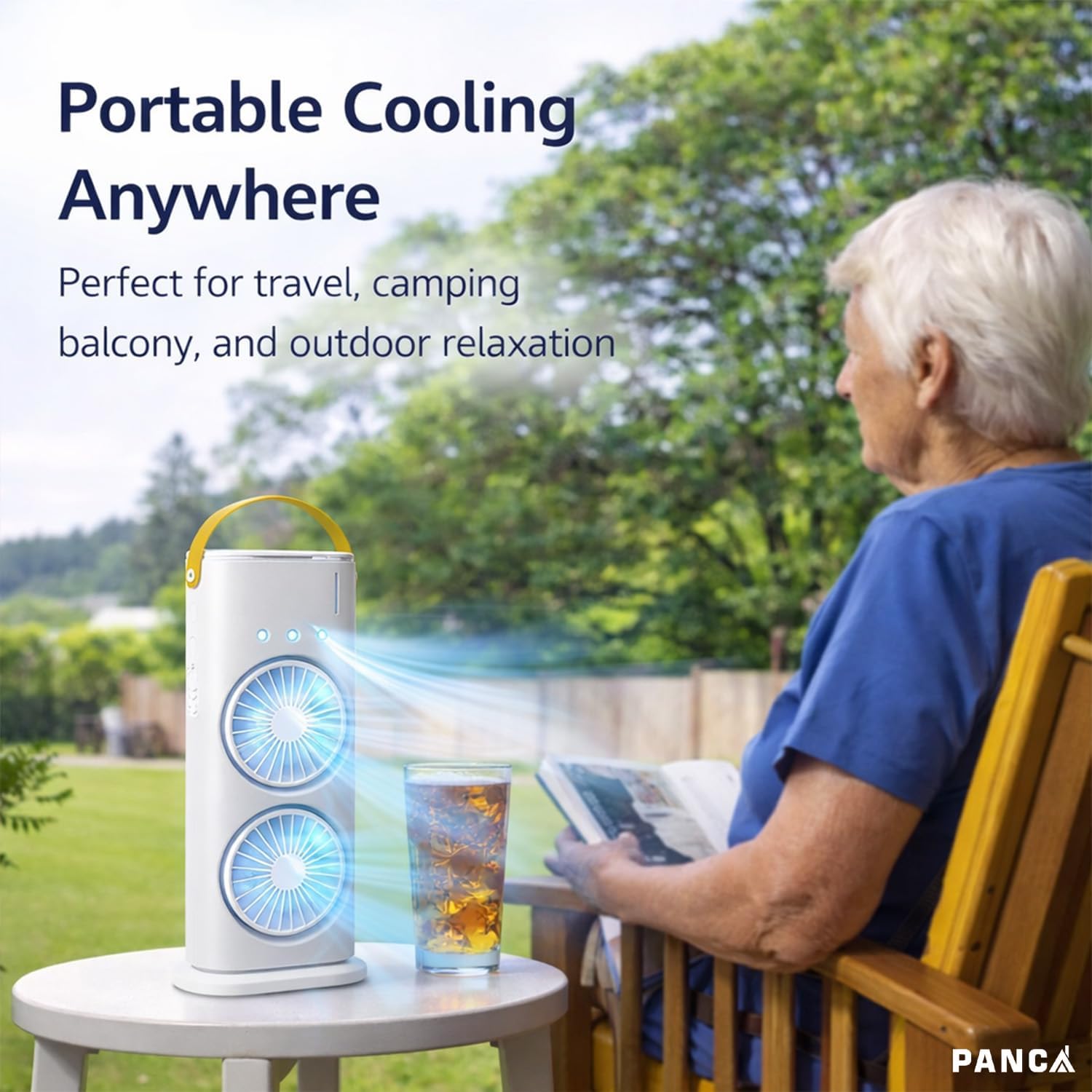 PANCA Portable Double Head Spray Fan with Misting | USB Rechargeable Mini Air Cooler with LED Light | 3 Speed Cooling Fan with 280ml Water Tank, Touch & Remote Control for Home, Office, Car 2
