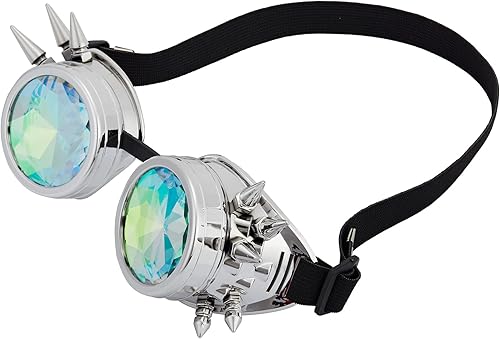 Miniatura 26 de Gafas caleidoscopio para raves trippy psicodélico steampunk con lentes de cristal de difracción de prisma arcoíris Negro