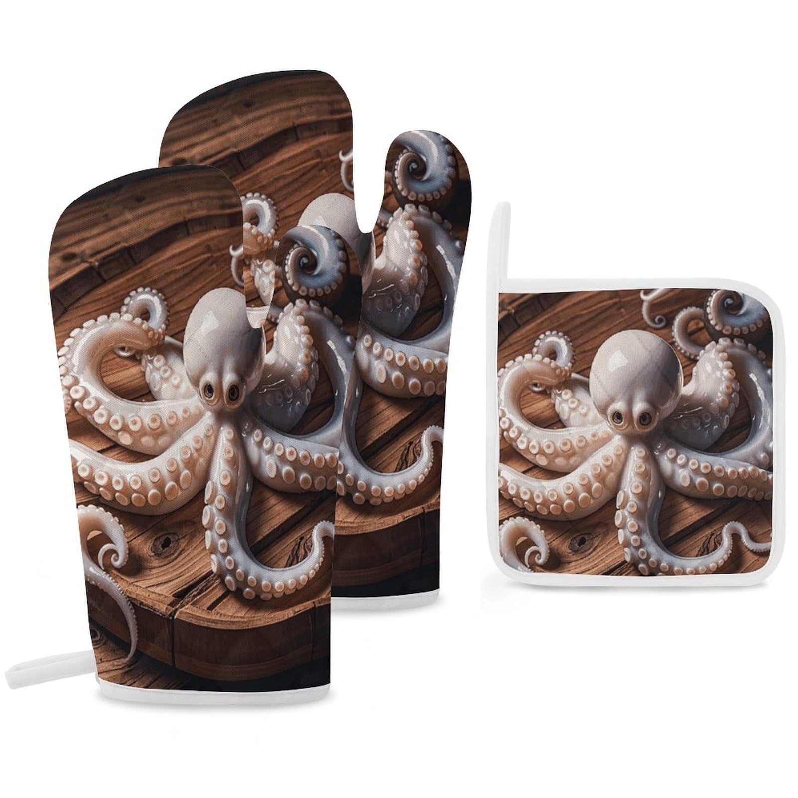 Gants de cuisine pieuvre et maniques thermiques en coton doux