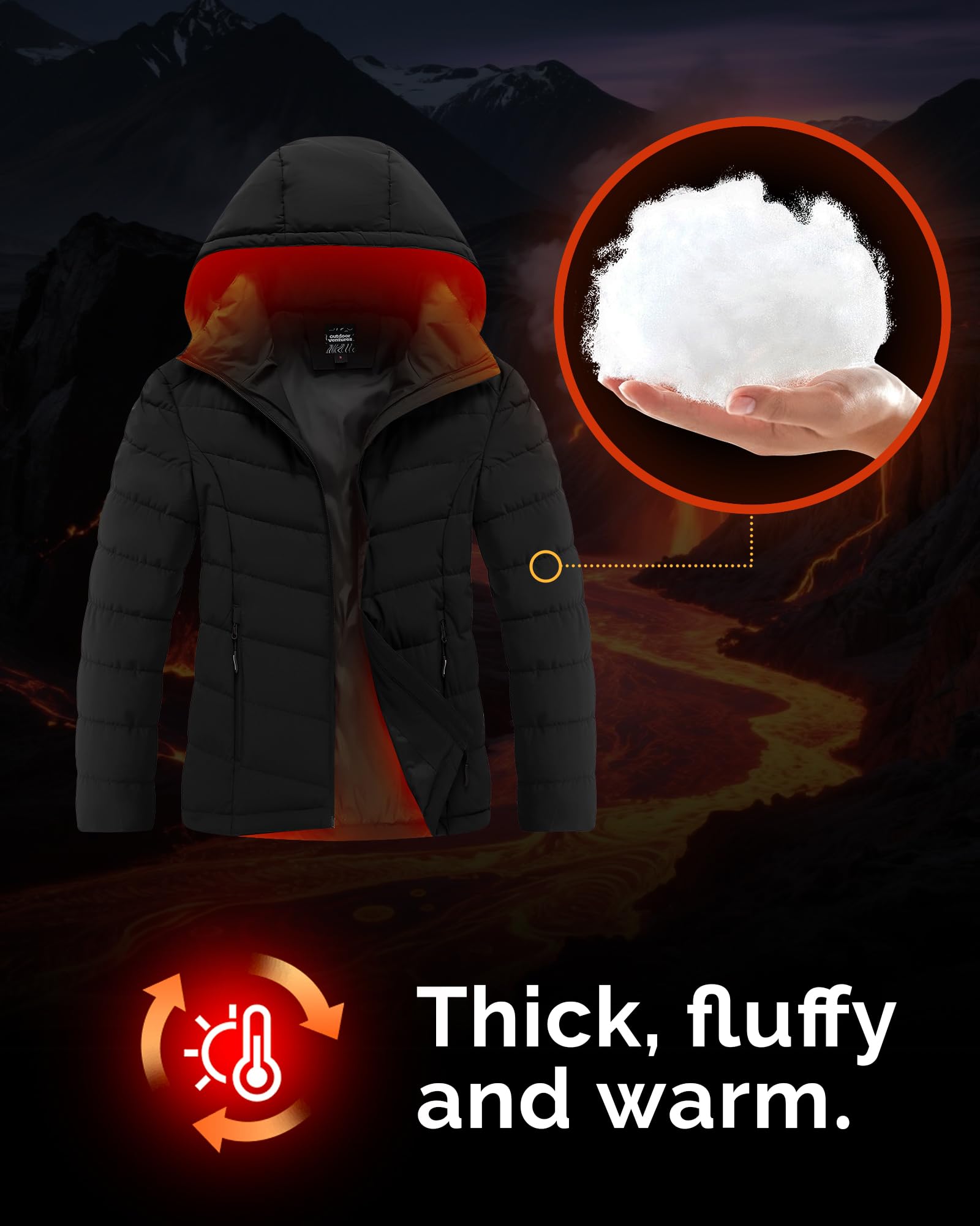 Outdoor Ventures Damen Steppjacke Warme Winterjacke mit Kapuze Wasserdichte Leichte Übergangsjacke Pufferjacke Damenjacke für Freizeit Wandern Reisen