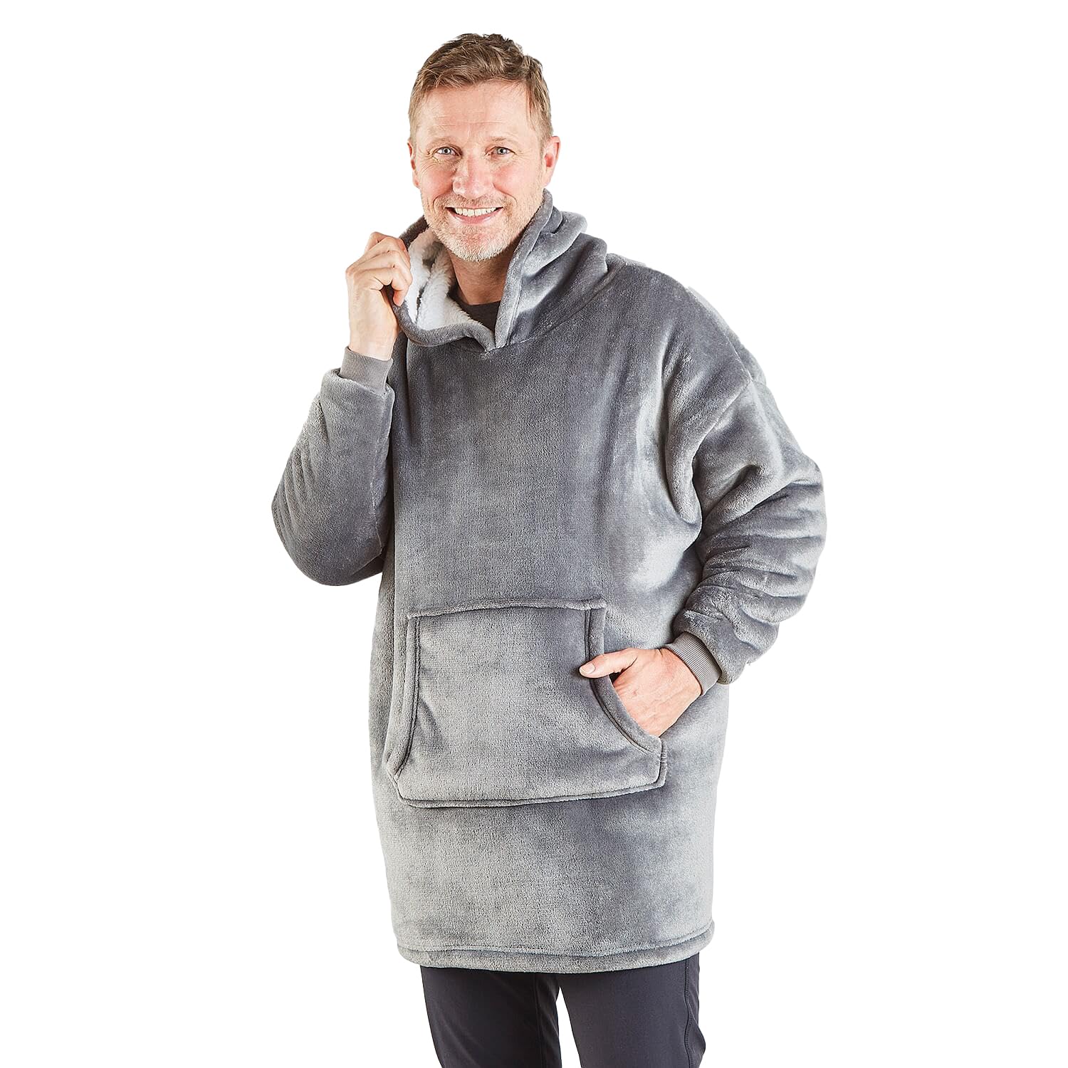 Coopers Of Stortford Unisex Grey Oversized Snuggle Cuddle Hoodie Blanket Fleece Soft Warm Cosy Sherpa-Style Fleece Cuddle Hoody One Size (Grey)