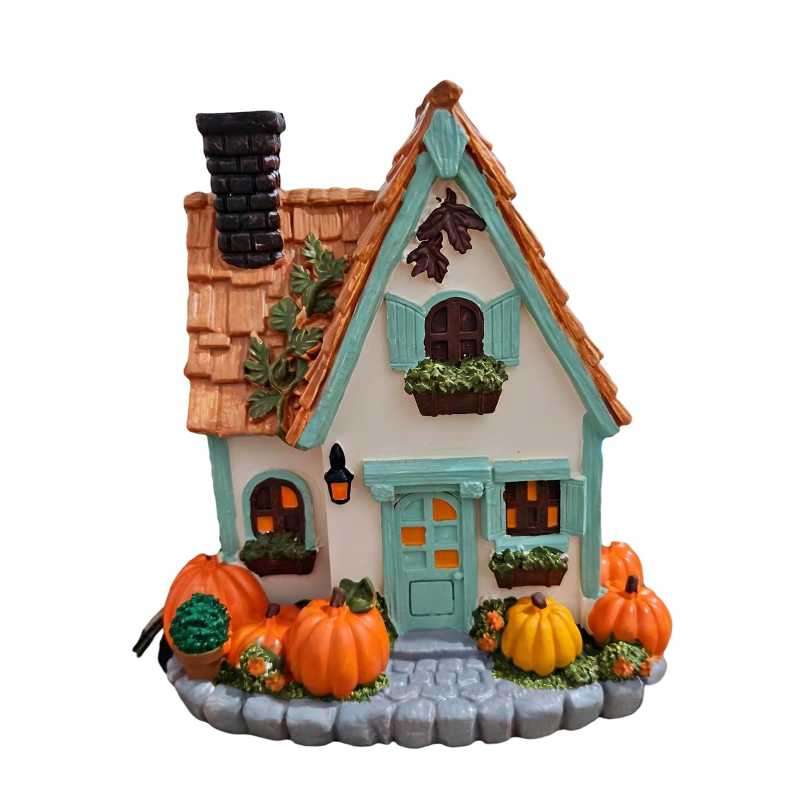 RetroNest Vintage Light-Up Pumpkins Cottage,Halloween Lighted Manor Figurine,Pumpkins Decor Spooky Table Decoration LED Harvest Decor Indoor Village House for Fireplace Mantel Shelf Centerpiece A