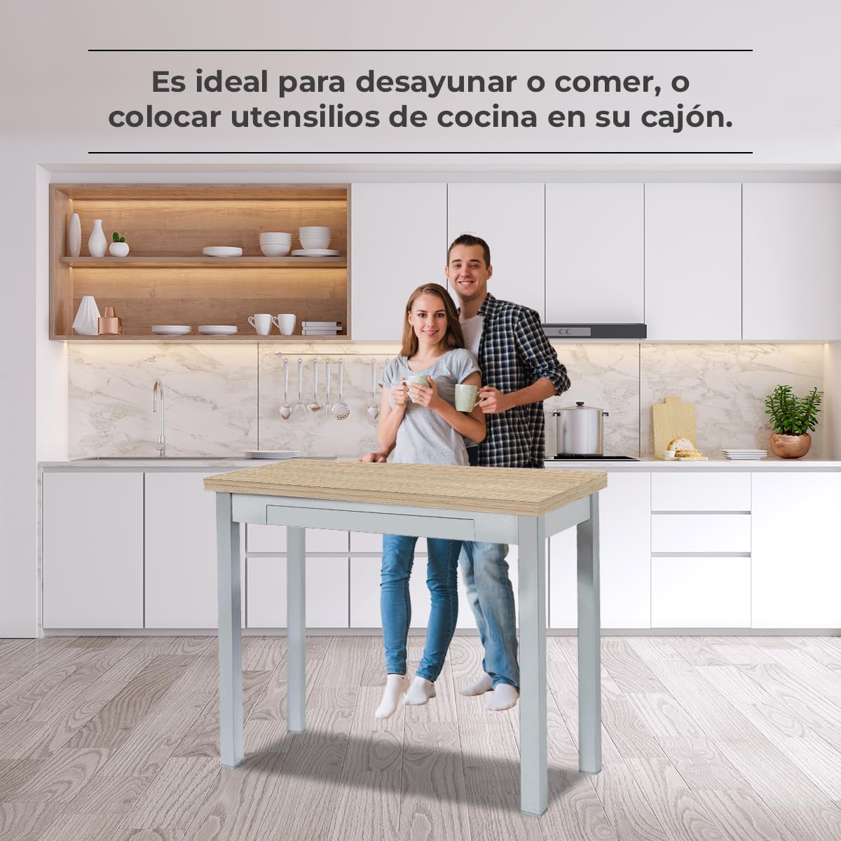 ASTIMESA Tipo Libro Tavolo da Cucina, Metallo Vetro Legno, Rovere Raw, 80x40cm