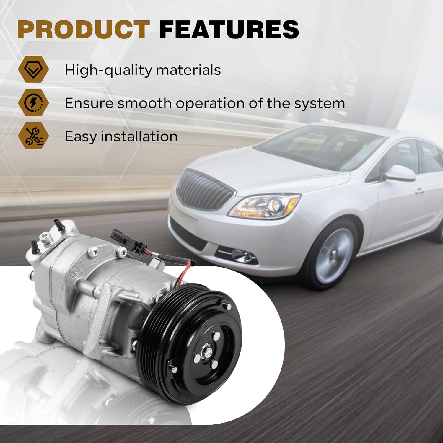 AC Compressor Compatible with 2012-2017 Buick Verano 4Door 2.4L Replace 13495846 13346496 5513009 6513009 22864732 22895595 6513009 1341402 1522260 1422239