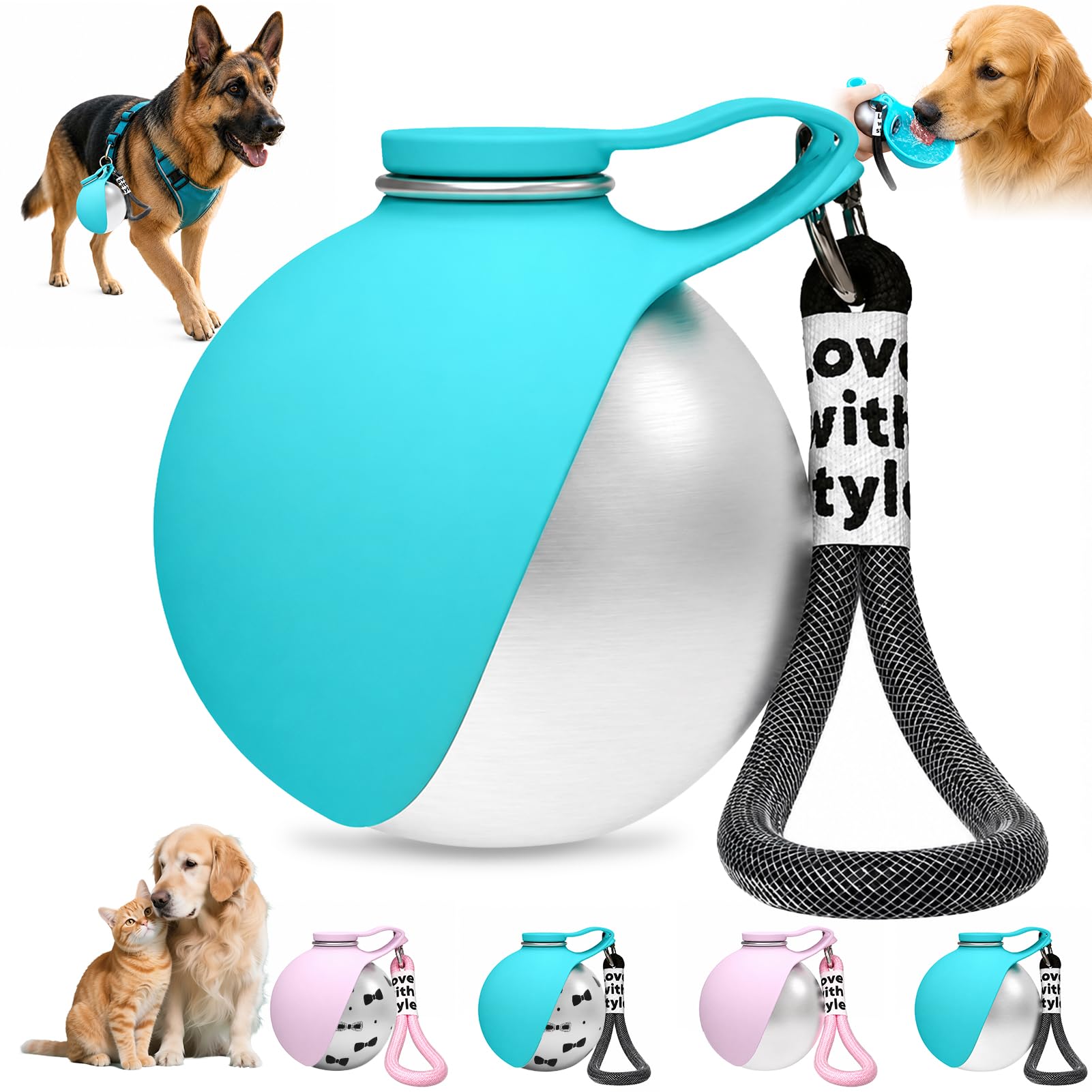 Shinybox Botella Portátil para Perros, 285 ml Botella para Perros para Viajes con Cuenco de Silicona, a Prueba de Fugas, para Perros Pequeños, Gatos, Viajes, Camping, Paseos