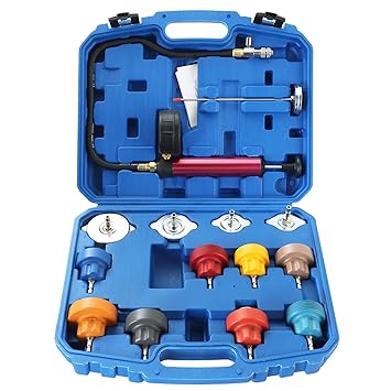 DASBET Radiator Pressure Leakage Tester Tool Kit, 14PCS Automotive Cooling System Water Tank Leak Test Detector Set with Aluminum Hand Pump and Adapters