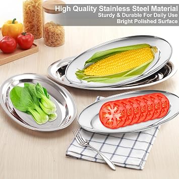 8 Pack Stainless Steel Serving Platters, 34 x 21cm Oval Serving Tray