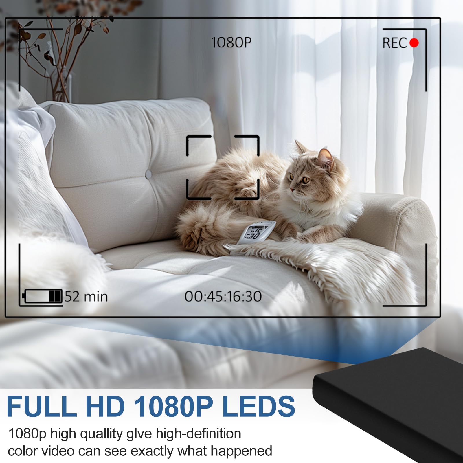 1080P Überwachungskameras Innen Mini Kamera Tragbares Ladegerät | Kleine Sicherheitskamera mit Bewegungserkennung, Nachtsicht, Aufnahmeschleife, 20 Stunden Laufzeit, Ohne WLAN, für Haus