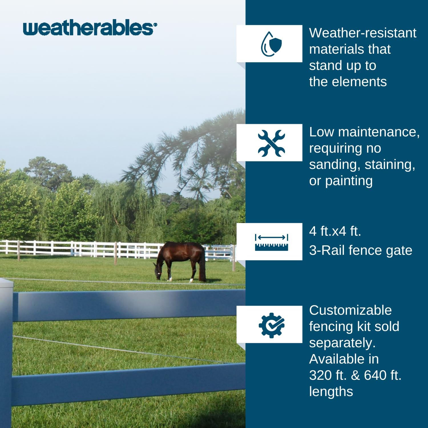 Weatherables 3-Rail 4’x4’ Vinyl Fence Gate EZ Pack – White Vinyl Fence Gate Kit, Includes Stainless Steel Hinges, Pad-Lock Latch, and Aluminum Insert