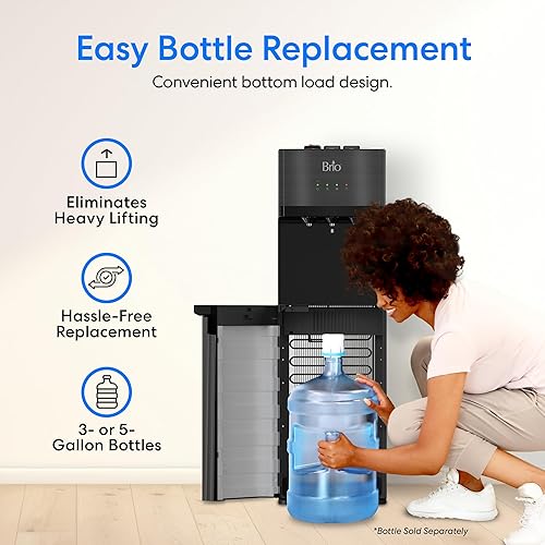 Miniatura 4 de Brio Dispensador de agua de carga inferior autolimpiante, acero inoxidable negro, 3 ajustes de temperatura, agua caliente, habitación y fría