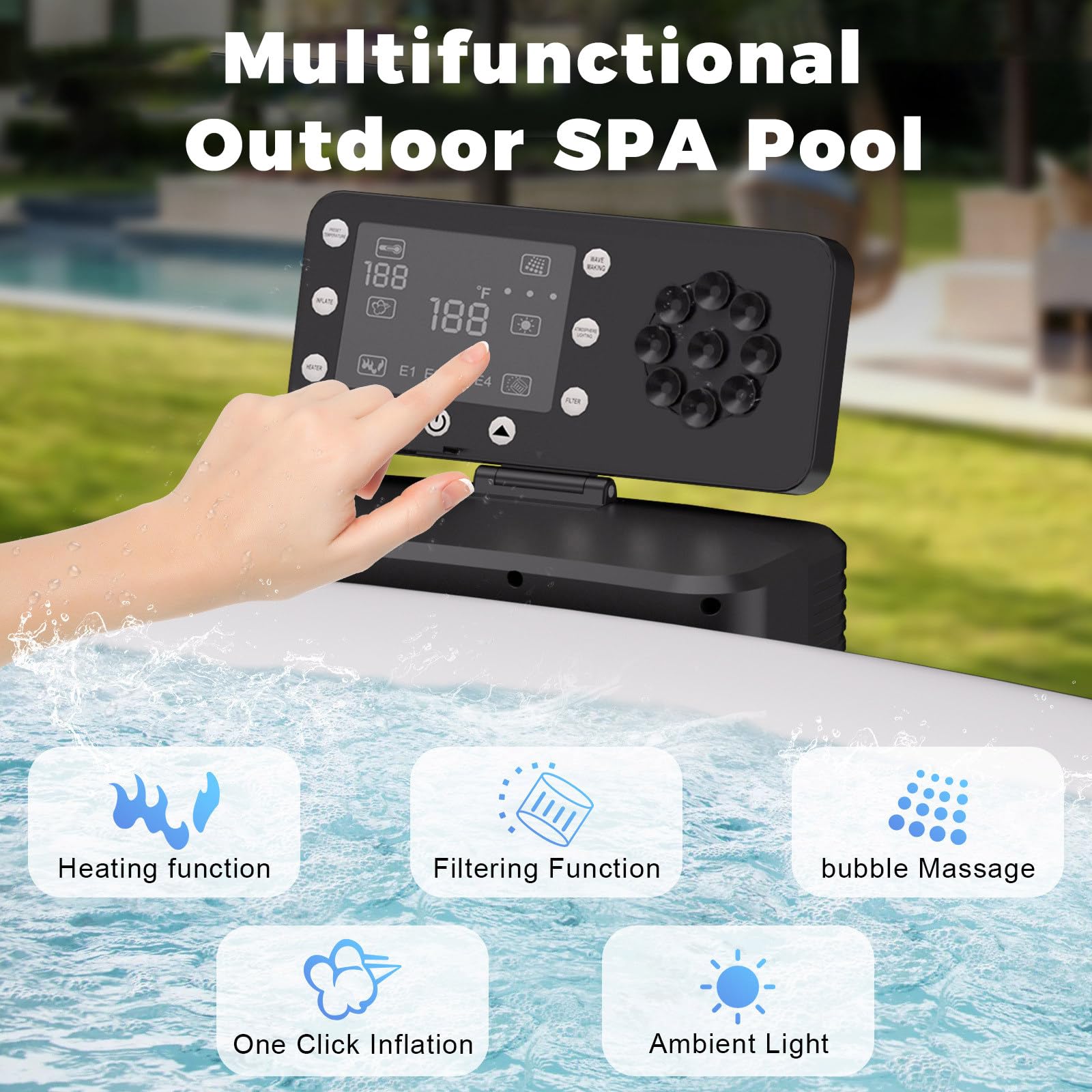 Vasca idromassaggio gonfiabile con riscaldatore, temperatura max. 40 °C/104 °F, 130 getti d'aria, per 2-3 persone, ideale per patio e giardino, facile da installare