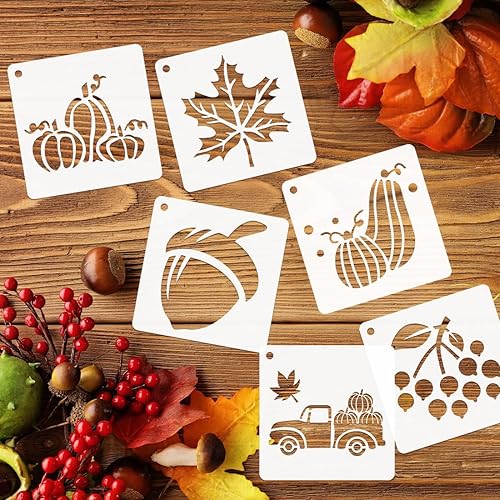 Miniatura 3 de 50 plantillas de pintura de otoño, plantillas reutilizables de otoño para pintar sobre rocas de madera, tela, tela, vidrio, cerámica, 4 x 4 pulgadas