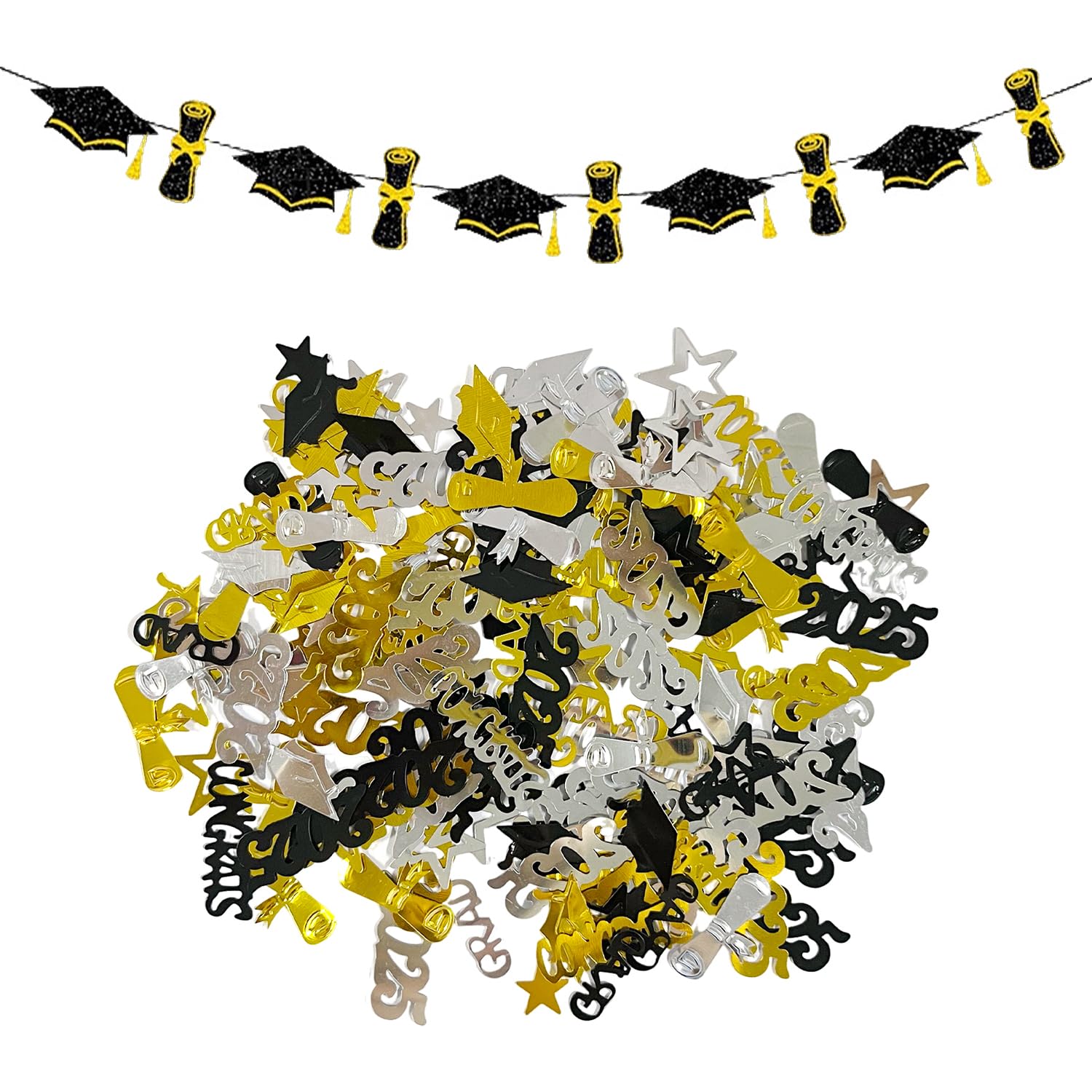 RNSKFG 100 Pieces Of Graduation Theme Confetti And 1 Banner, Tossed Confetti, Creative Fun Confetti, Graduation Party Accessories, Celebration Decorations.