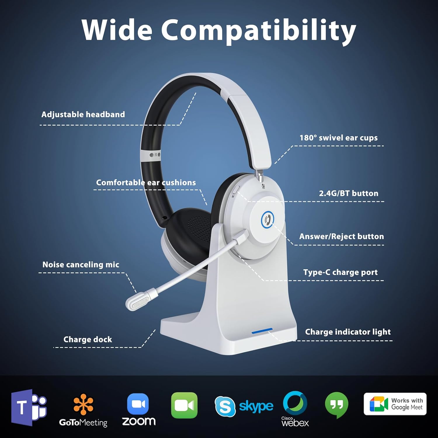 Earbay Bluetooth Headset, Wireless Headphones with Microphone ENC Noise Canceling & USB Dongle, V6.0 Wireless Bluetooth Headset with Mic Flip Mute Charge Dock for Work/Laptop/Phone/Meeting/CallCenter - Image 9