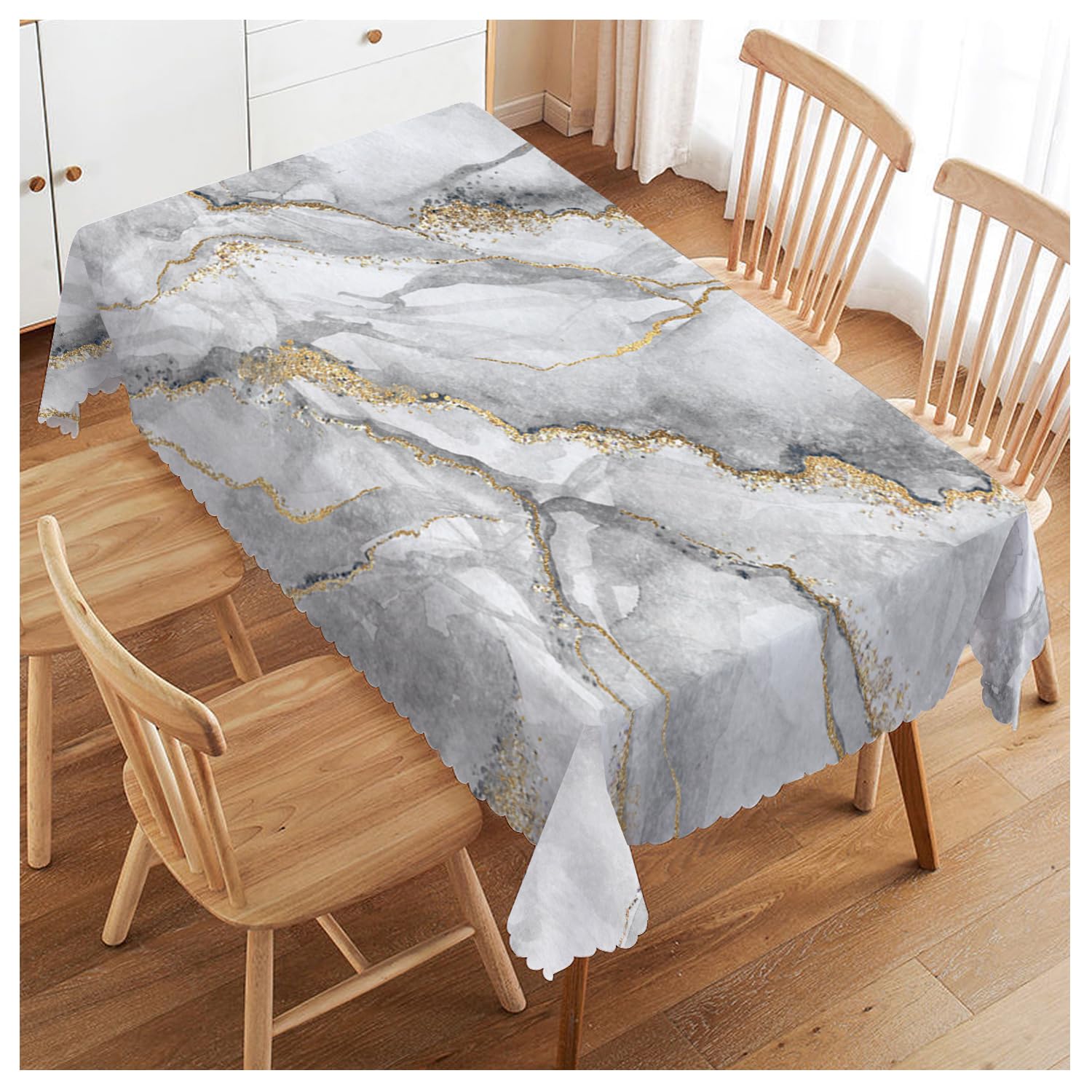 Walmsco Tablecloth Grey Gold Marble Print Decor For Dining Room Kitchen Rectangular Table Cover 132 * 178cm