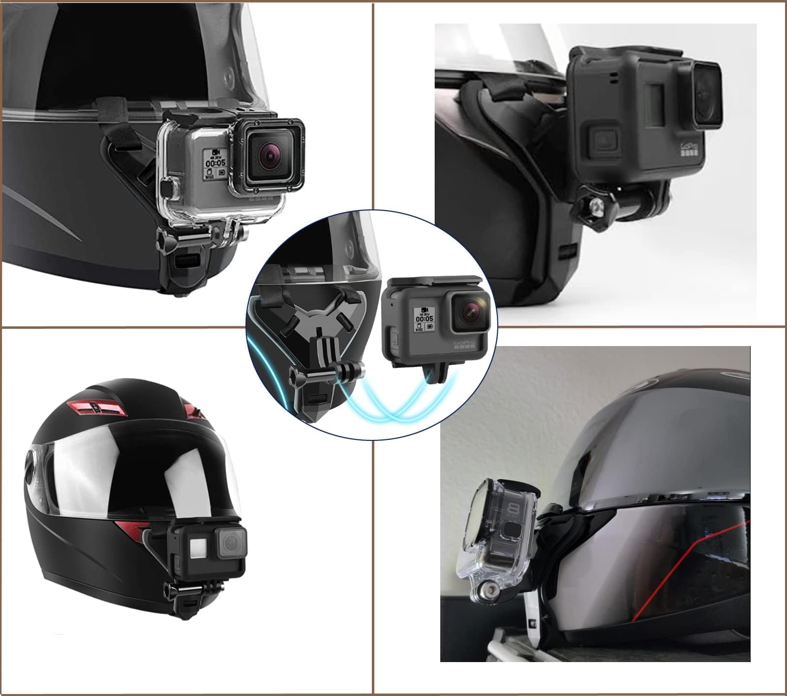 Kit de montaje de correa de barbilla para casco de motocicleta, compatible con todos los Gopro Heros, SJCAM, GeekPro, 4K, Xiaomi Yi, Insta360 y también soportes para teléfonos móviles