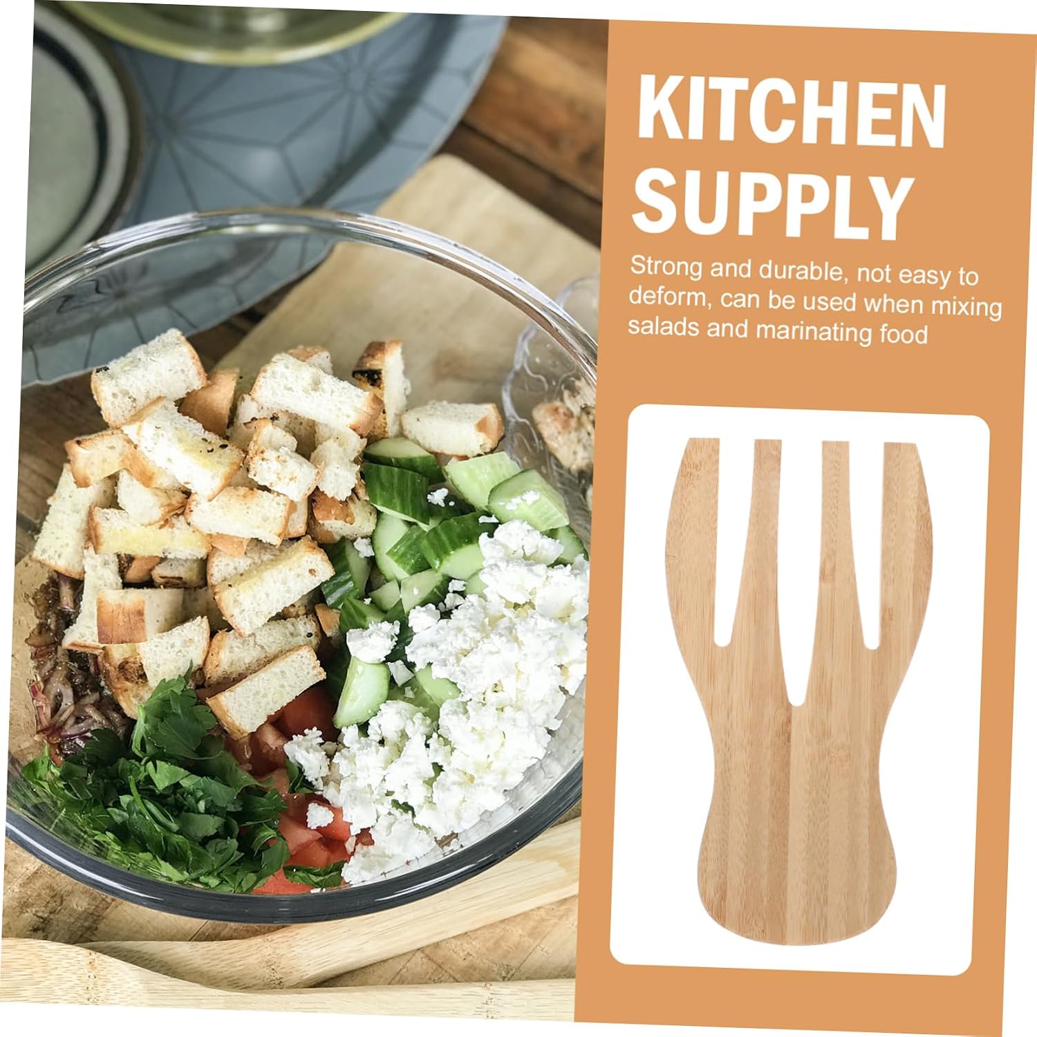 Bamboo Salad Stirrer Hand Shape Kitchen Tool Yellow