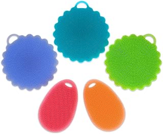 Silicone Sponges, Food-Grade Antibacterial Silicone Dishwashing Scrubber, Multipurpose Non Stick Mildew-Free Brush for Kitchen Wash Pot Pan Dish Bowl/Wash Fruit and Vegetable by EVIDA (5 Mixed color)