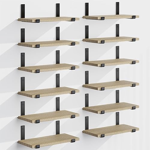 Fixwal Estantes flotantes, estantes de pared de madera rústica, juego de 12, decoración de pared de granja para dormitorio, baño, sala de estar y
