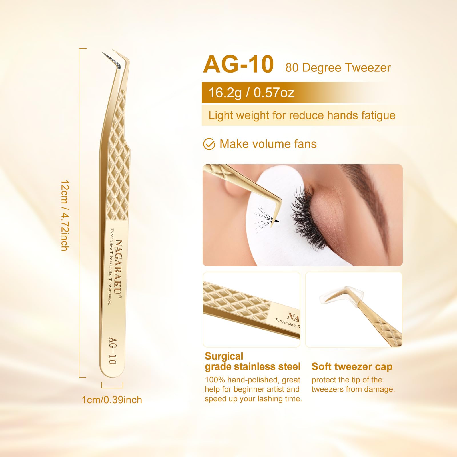 NAGARAKU Precision Fiber Tip Tweezer for Eyelash Extensions Diamond Grip Anti-Static Anti-Slip Premium Stainless Steel Pointed Volume Eyelashes Boot Tweezers Supplies with Box(80 Degree Tweezer AG-10) - Image 4