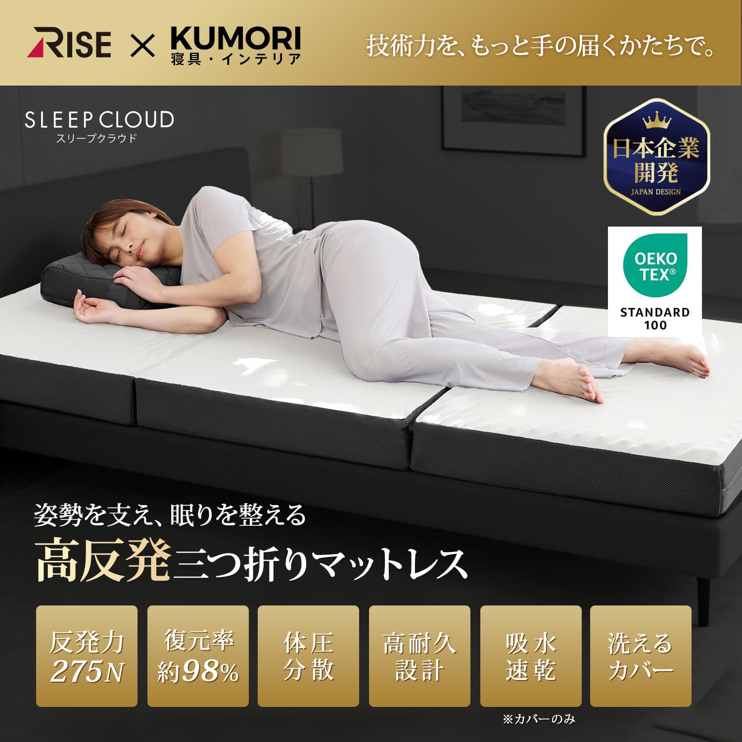 RISE【SLEEPCLOUD】 高 厚さ10cm シングル 折り畳みマットレス Amazon｜RISE【SLEEPCLOUD】 厚さ10cm シングル 折り畳みマットレス マットレス