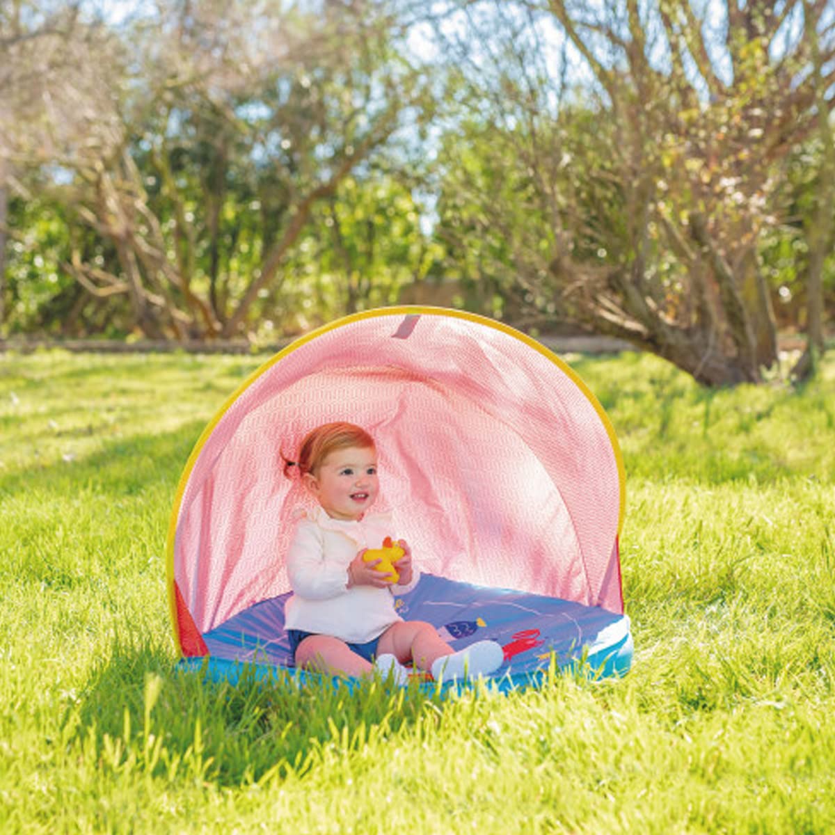 Olmitos – Tienda Pop UP de bebé para Playa y jardín– Manta/Parasol Protector de Sol y Viento – Plegable Compacto Muy Ligero – Incluye Funda y Ganchos para el Suelo
