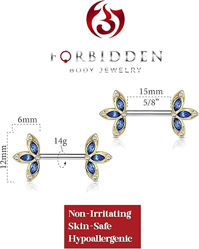 Miniatura 2 de Forbidden Body Jewelry Juego de mancuernas de acero quirúrgico 14G y oro chapado en IP de 0.59 pulgadas de circonita cúbica