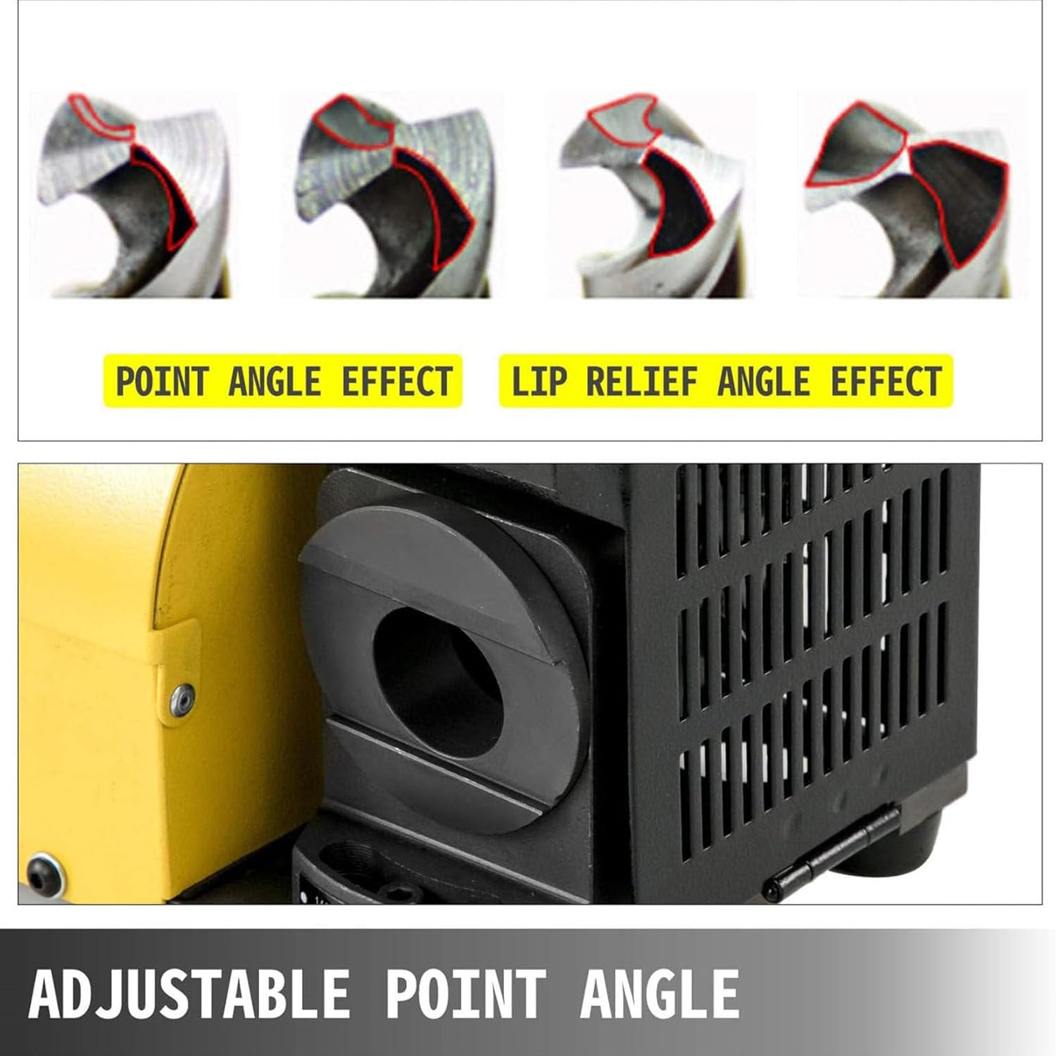 Máquina Afiladora Brocas Profesional,Afilador Brocas Portátil,Reafilador Brocas Ajustable con Ángulo Punta De 95° A 135°,con 11 Pinzas,Velocidad 4400 RPM,CBN(forHss)