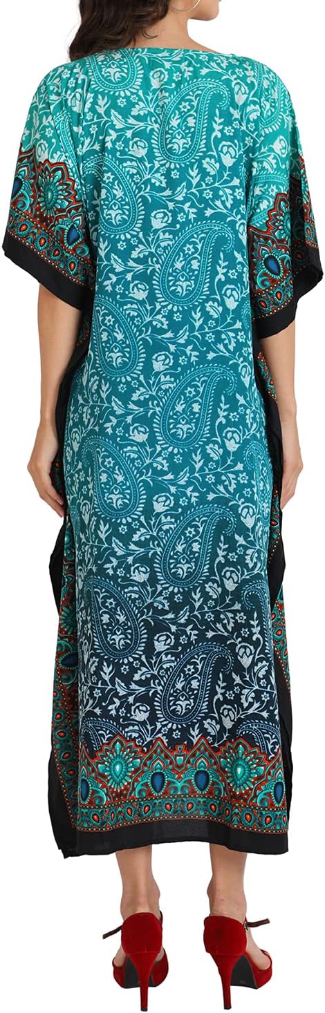 Miss Lavish London Long Kaftan Dress Women, Flowy Resort Wear, Maxi Plus Size Swim Coverup, Lightweight Summer Long Kaftan - Image 8
