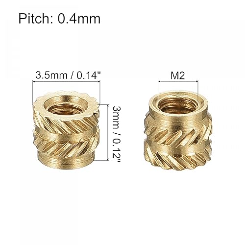 Miniatura 2 de uxcell Tuercas de inserción moleteadas, 120 piezas M2 x 0.118 in L x 0.138 in OD impresión 3D tuercas de latón roscadas hembra insertos de latón