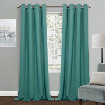MYSKY HOME Blackout Curtains for Living Room Teal Curtains for Sliding Door Thermal Insulated Room Darkening Solid Grommet Wi