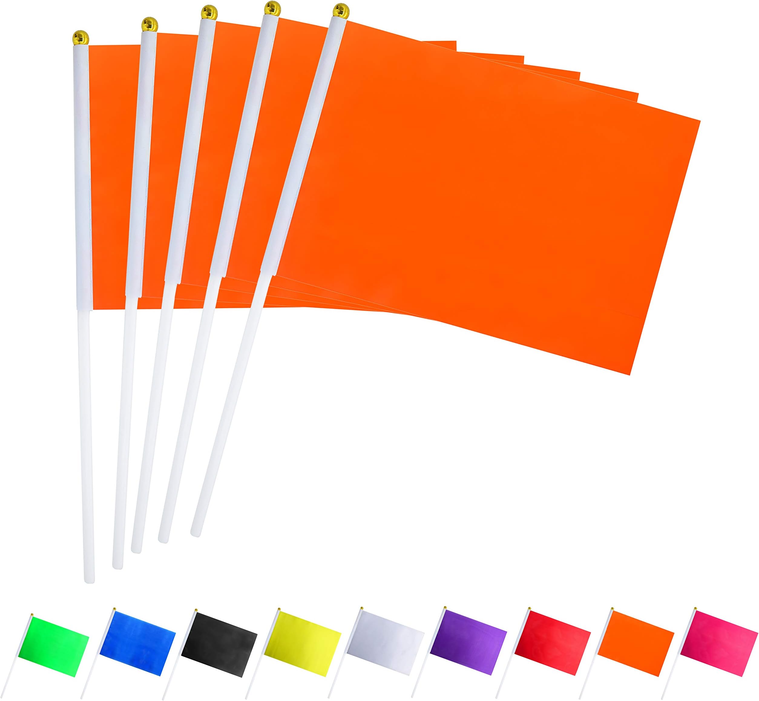 Consummate 25 Pack Solid Orange Flag Small Mini Plain Orange DIY Flags On Stick,Party Decorations for Parades,Grand Opening,Kids Birthday,Party Events Celebration, 8.2 x 5.5 inchs,11.8 inchs