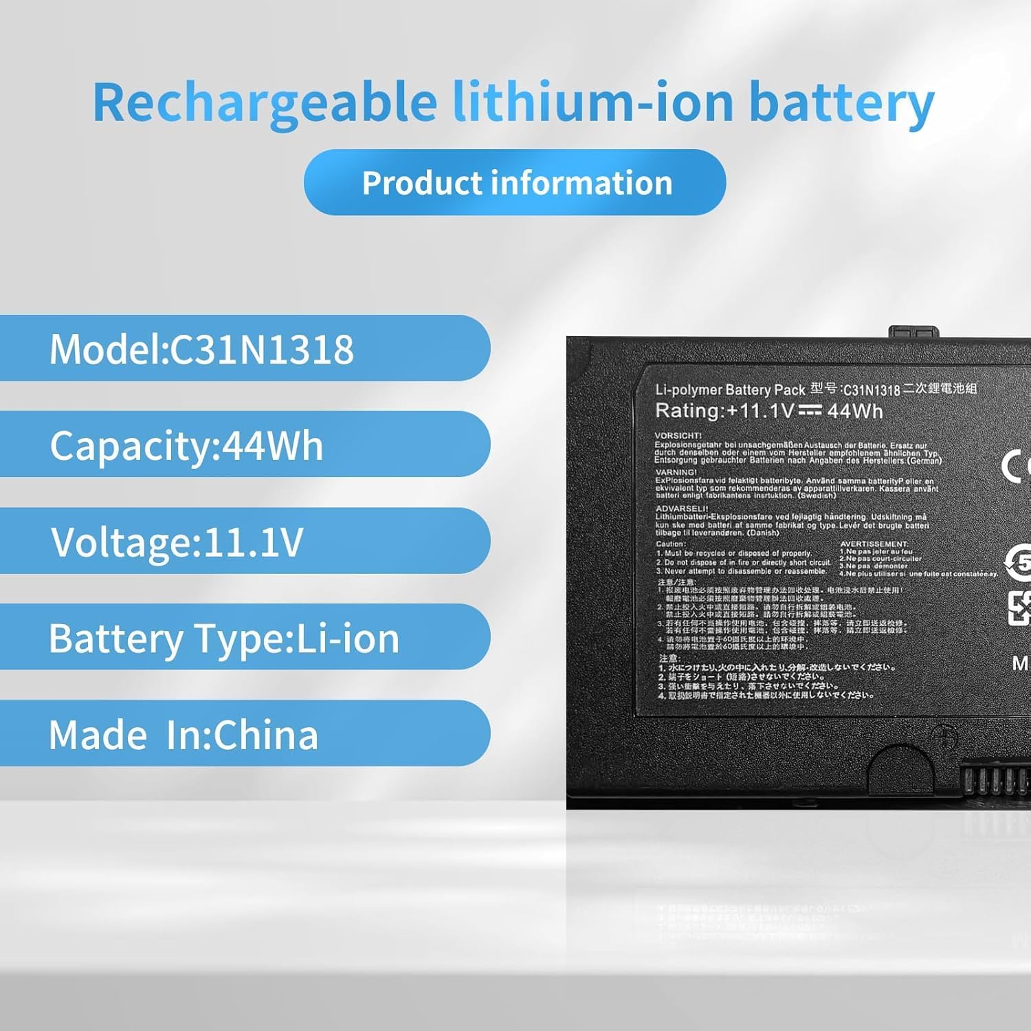 C31N1318 Laptop Battery Replacement for Asus Pro Essential PU301 PU301LA PU301LA-RO064G Series(11.1V 44Wh)