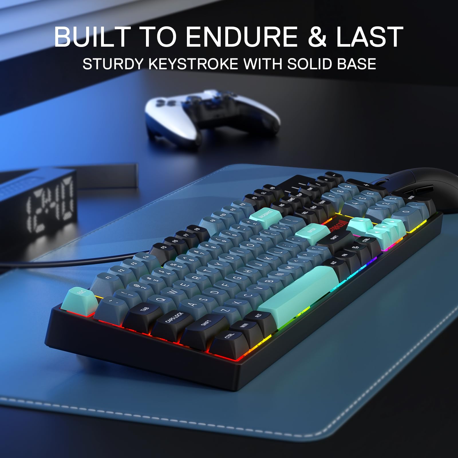 Redragon K582 SE Teclado Gaming RGB con Cable Mecánico 104 Teclas US Layout | Hot Swap Enchufe Mejorado Kit Amortiguación Ruido Teclas PBT Color Mixto Conexión Estable