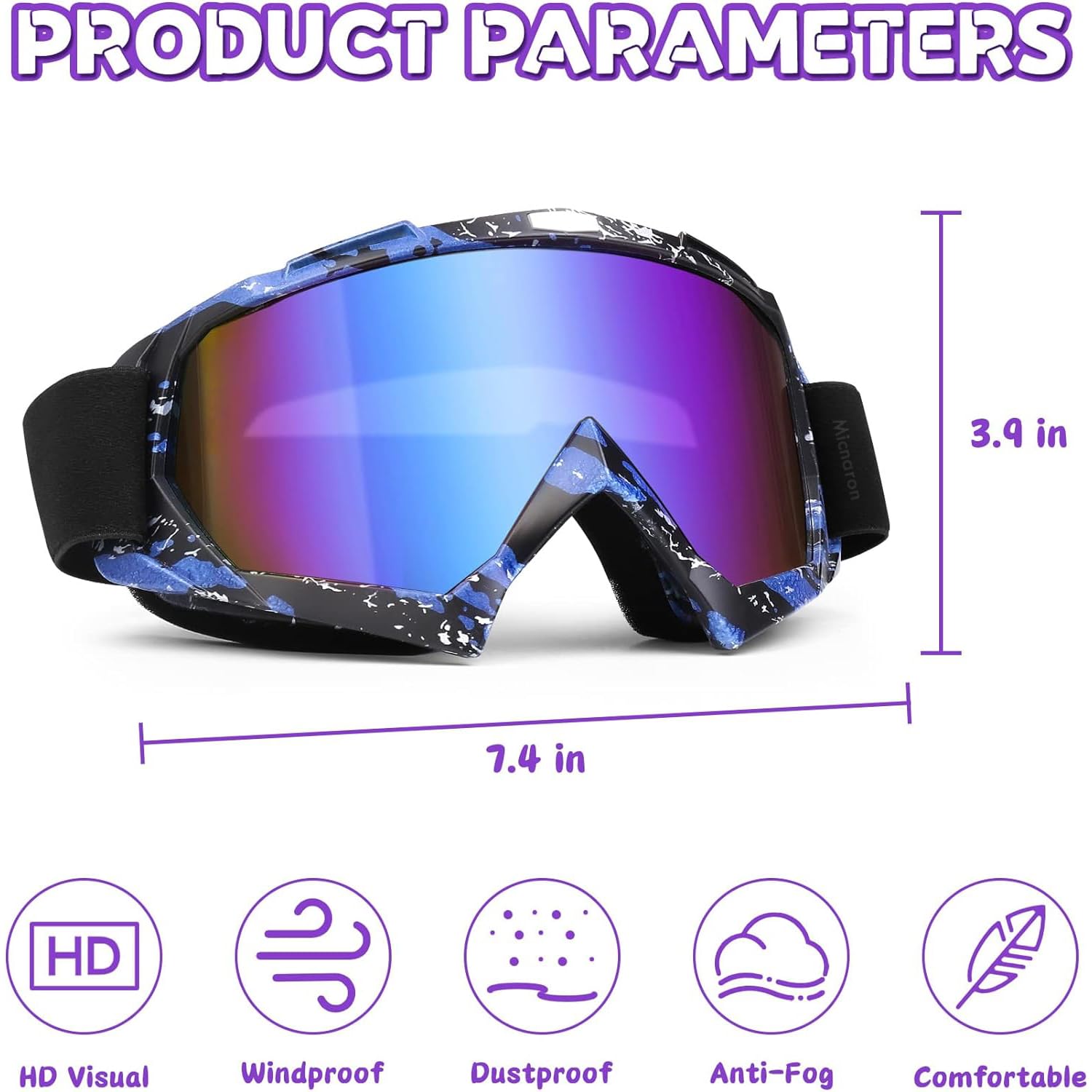 Gafas para cuatrimoto, paquete de 2 gafas de motocross, gafas de motocicleta, gafas MX Powersport, gafas de esquí para hombres, mujeres, adultos, jóvenes, equitación, carreras (gris + azul)