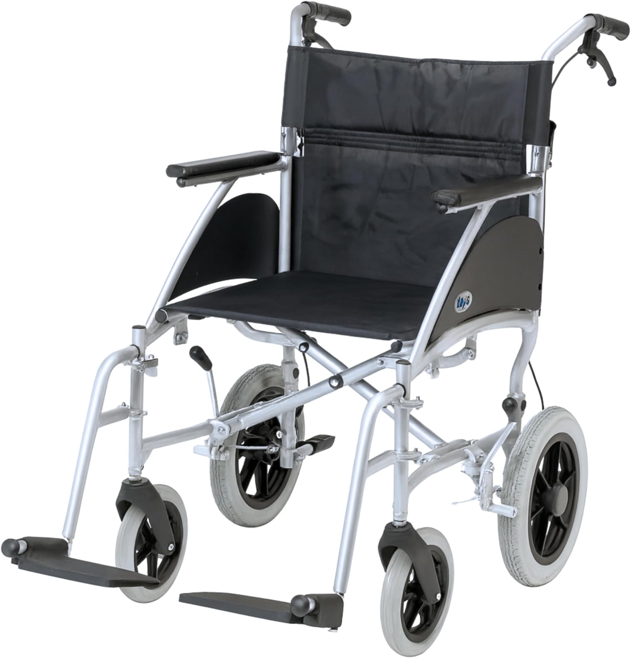 Swift Attendant Propelled Wheelchair, Lightweight Foldable Mobility Aid for Physically Impaired, Handicapped and Elderly users, Cool Silver, 46cm, Cool Silver
