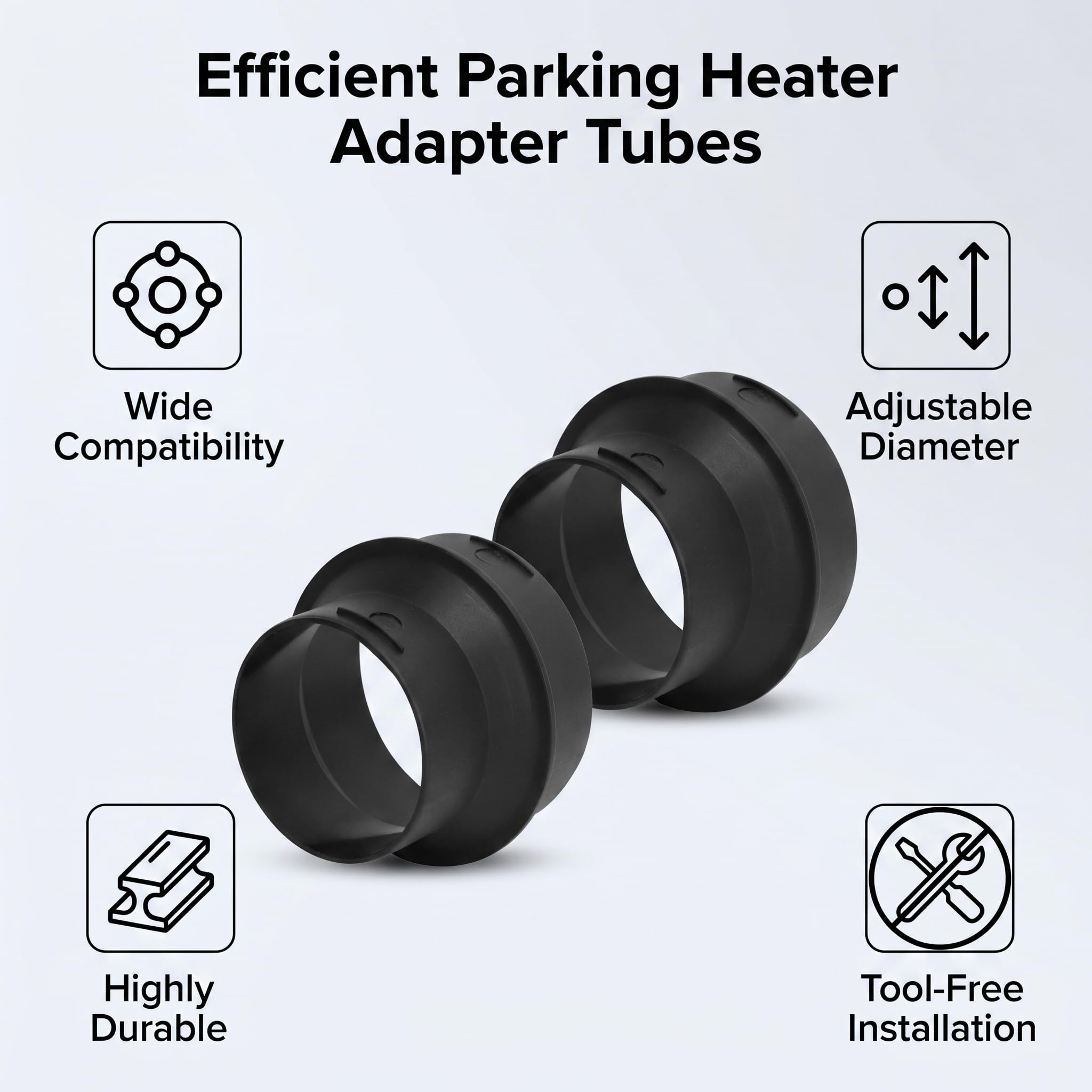 1 Paio Tubi Adattatori per Riscaldatore Parcheggio ABS, Connettore da 60 a 75 mm, Raccordo per Condotti Webasto, Kit per Installazione Flessibile