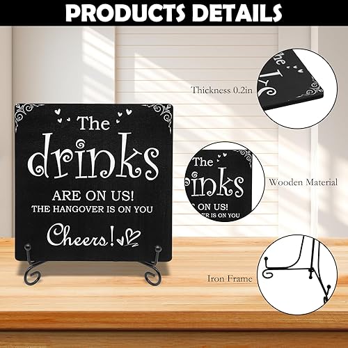 Miniatura 3 de Letrero de bar, decoración de mesa de bar, The Drinks Are on Us! Cheers! Regalos para colegas, jefes y mejores amigos, decoración de pubs,